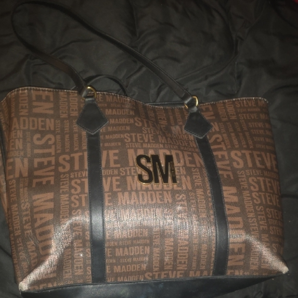 Steve Madden Black and Brown Logo Tote - Picture 3 of 4